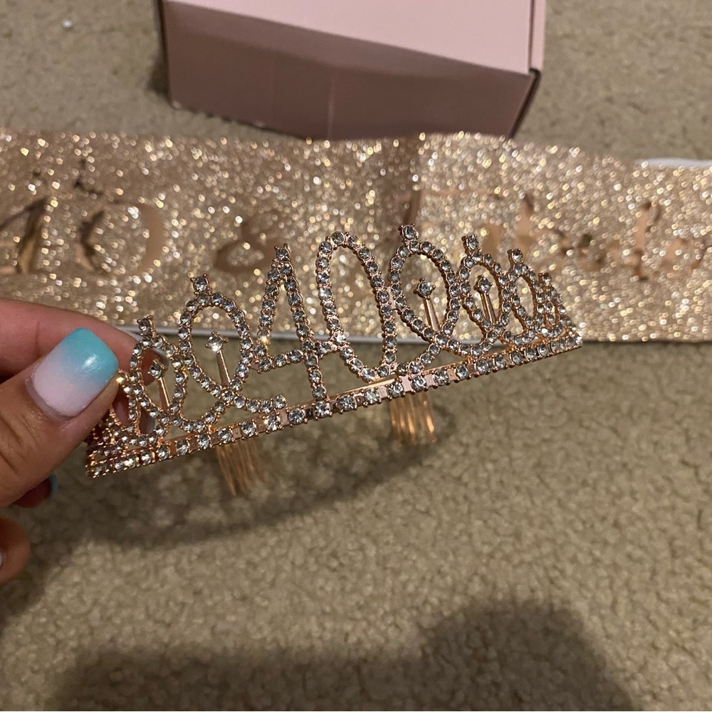 Happy Birthday 40 Th Rose Gold Sash Candle Tiara View 2